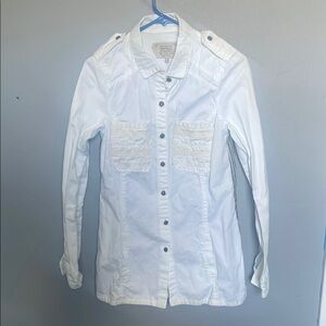 Zara Trafaluc Women’s XS White Button Down Patterned Back outerwear shacket